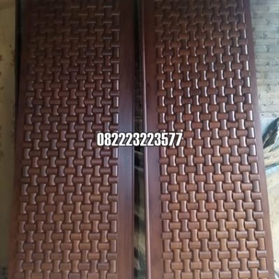 Daun Pintu Jati Jepara Motif Anyaman Tikar Kupu Tarung
